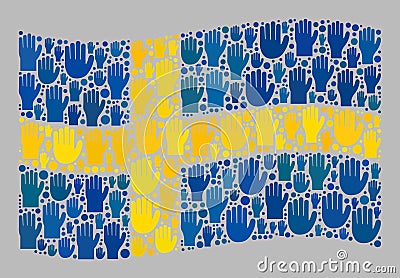 Waving Voting Sweden Flag - Mosaic of Raised Solution Arms Vector Illustration
