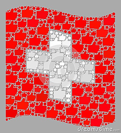 Waving Confirmation Swiss Flag - Mosaic with Thumb Up Icons Vector Illustration