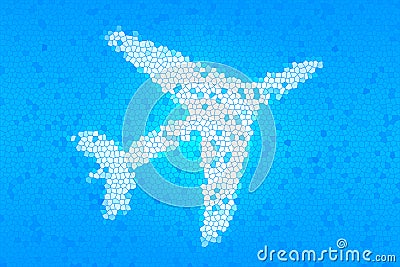 Mosaic, white plane on a blue background, stained glass, silhouette of an airplane Stock Photo