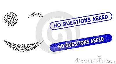 Elliptic Mosaic Wink Smiley with Grunge No Questions Asked Stamps Stock Photo