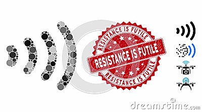 Collage Wireless Icon with Distress Resistance Is Futile Stamp Stock Photo