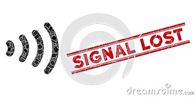 Wireless Mosaic and Distress Signal Lost Seal with Lines Vector Illustration