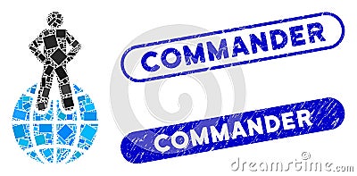 Rectangle Mosaic World Commander with Distress Commander Seals Vector Illustration