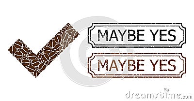 Maybe Yes Grunge Stamps with Notches and Yes Mosaic of Coffee Grain Vector Illustration