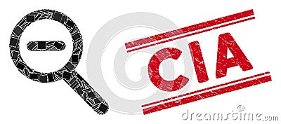 Zoom Out Mosaic and Scratched CIA Stamp Seal with Lines Vector Illustration