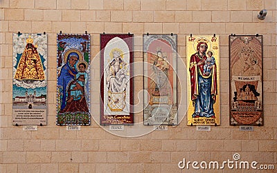 Mosaics of Madonna and the Child on the wall of the Basilica of Editorial Stock Photo