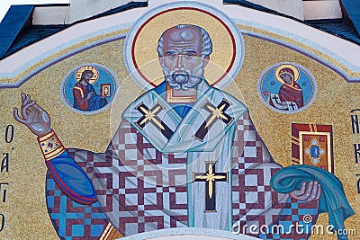 Mosaics on religious themes St. Nicholas Editorial Stock Photo