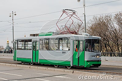 MOSCOW - APRIL 20 2019:LM-2000 71-135 old tram on the Boulevard Ring Editorial Stock Photo