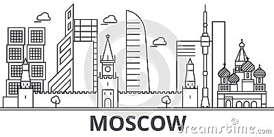 Moscow architecture line skyline illustration. Linear vector cityscape with famous landmarks, city sights, design icons Vector Illustration