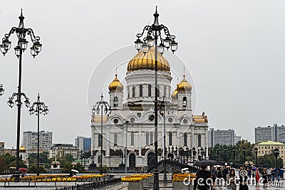 MOSCOW - AUGUST 21, 2016: Cathedral of Christ the Savior near the Kremlin on August 21, 2016 in Moscow, Russia Editorial Stock Photo