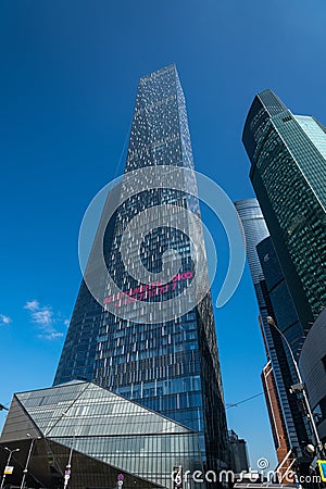 MOSCOW - AUGUST 31, 2017: Futuristic view of Moscow-City skyscrapers. Moscow-City (Moscow International Business Center) is a mod Editorial Stock Photo