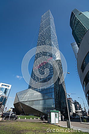 MOSCOW - AUGUST 31, 2017: Futuristic view of Moscow-City skyscrapers. Moscow-City (Moscow International Business Center) is a mod Editorial Stock Photo