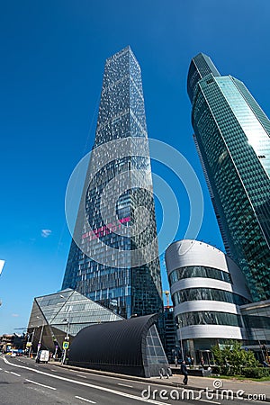 MOSCOW - AUGUST 31, 2017: Futuristic view of Moscow-City skyscrapers. Moscow-City (Moscow International Business Center) is a mod Editorial Stock Photo