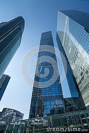 MOSCOW - AUGUST 31, 2017: Futuristic view of Moscow-City skyscrapers. Moscow-City (Moscow International Business Center) is a mod Editorial Stock Photo