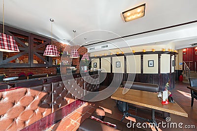 MOSCOW - AUGUST 2014: Interior of a luxury disco bar restaurant with a banquet hall and cafeteria Editorial Stock Photo