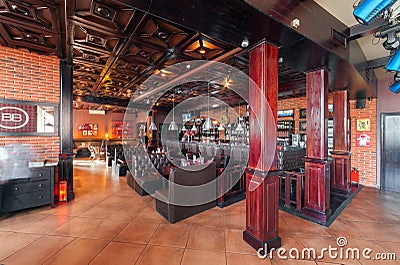 MOSCOW - AUGUST 2014: Interior of a luxury disco bar restaurant with a banquet hall and cafeteria Editorial Stock Photo