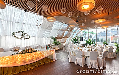 MOSCOW - AUGUST 2014: Interior of a luxury disco bar restaurant with a banquet hall and cafeteria Editorial Stock Photo