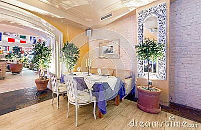 MOSCOW - AUGUST 2014: Luxurious interior Mediterranean bar restaurant 