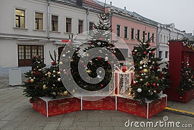 Moscow Christmas Trip. School Street. Editorial Stock Photo