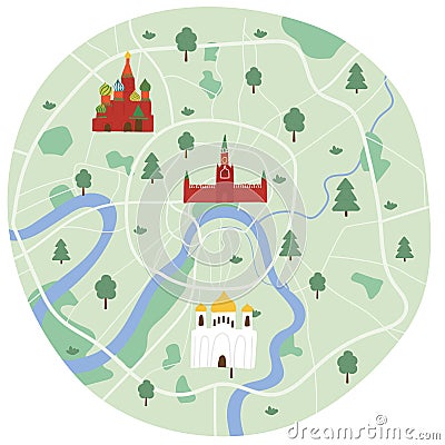 Moscow city center map. Vector illustration isolated on white Vector Illustration