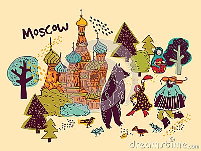 Moscow city color scene. Vector Illustration