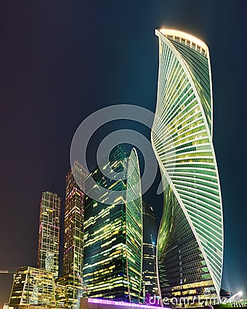 Moscow City at night. Editorial Stock Photo