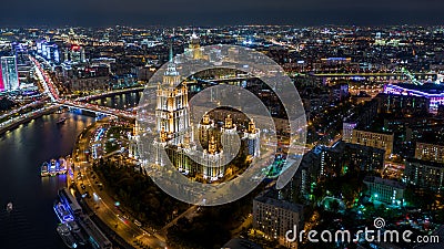 Moscow City with Moscow River, Moscow skyline with the historical architecture skyscraper, Aerial view, Russia Stock Photo
