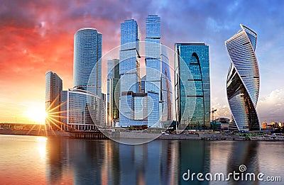 Moscow city, Russia. Moscow International Business Center at sunset Editorial Stock Photo