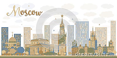 Moscow City Skyline in blue and brown color Cartoon Illustration