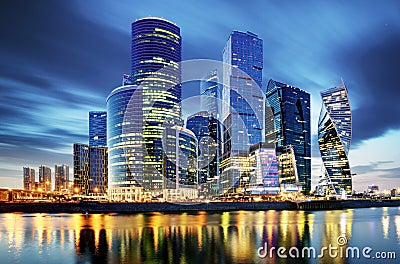 Moscow City skyline . Moscow International Business Centre at ni Stock Photo