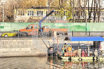 Moscow city. Work on the Vodootvodny Canal Editorial Stock Photo