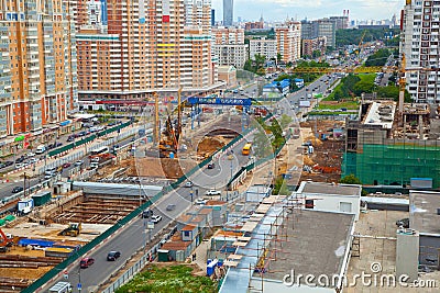 Moscow cityscape. building a temple. Michurinsky prospect Stock Photo