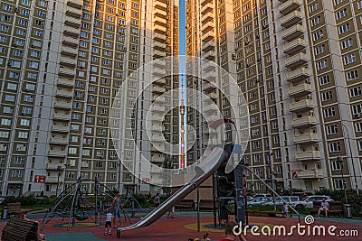 Moscow Courtyard and Ostankino Tower Editorial Stock Photo