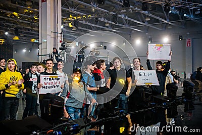 MOSCOW - DECEMBER 23 2019: esports Counter-Strike: Global Offensive event. Main venue, lots of rows of chairs with a Editorial Stock Photo