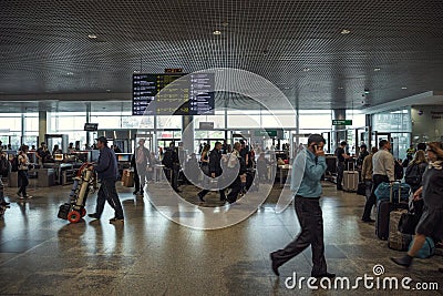 Moscow, Domodedovo, Russia - CIRCA May 2017: Hall of Domodedovo International Airport in Moscow, many passengers Editorial Stock Photo