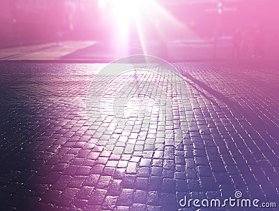 Moscow downtown pavement blocks with light leak backdrop Stock Photo