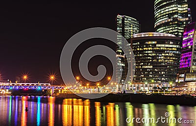 Moscow international business center Moscow City at night. Urban landscape metropolis night with skyscrapers Editorial Stock Photo