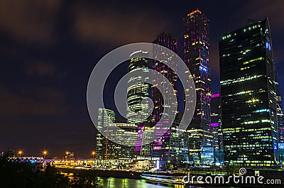 Moscow international business center Moscow City at night. Urban landscape metropolis night with skyscrapers Editorial Stock Photo