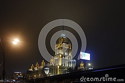 Upper stages of Hotel Ukraina - Radisson Collection Hotel Moscow 5*, Russia. Editorial Stock Photo