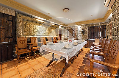 MOSCOW - JULY 2014: Medieval interior of the restaurant Caucasian and European cuisine 