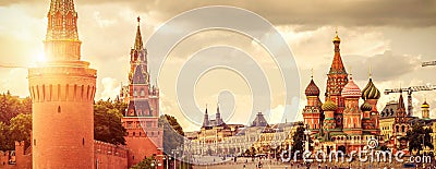 Moscow Kremlin and Cathedral of St. Basil on the Red Square Editorial Stock Photo