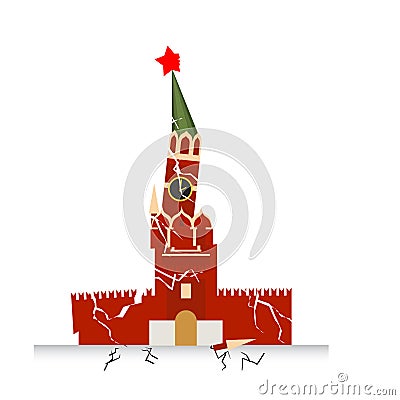 Moscow Kremlin destruction. Earth-fault earthquake. Destruction Vector Illustration