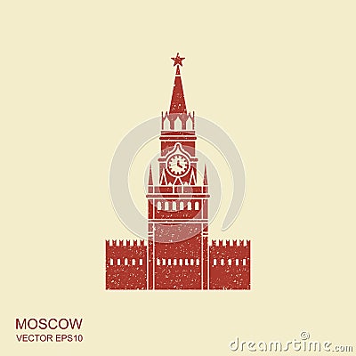 Moscow Kremlin icon in flat style with scuffing effect Vector Illustration