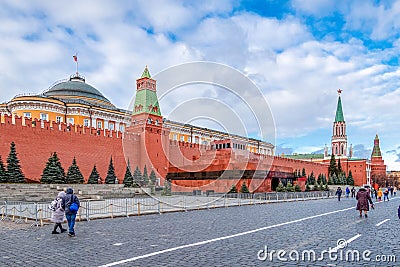Moscow Kremlin with mausoleum of Lenin - fortified complex in center city on Red Square, Moscow, Russia Editorial Stock Photo
