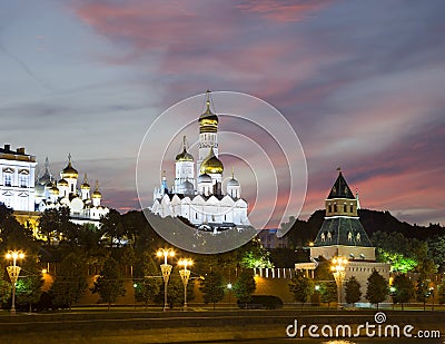 Moscow Kremlin and the Moscow river by night, Russia Stock Photo