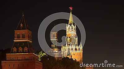 The Moscow Kremlin at night. The Spasskaya Tower Stock Photo