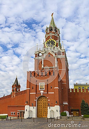 Moscow Kremlin, Red Square, Spasskaya Tower at dawn Stock Photo