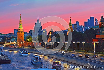 Moscow Kremlin and Moscow river at sunset Editorial Stock Photo