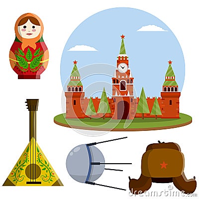 Moscow kremlin. Set symbol-Hat with star, Vector Illustration