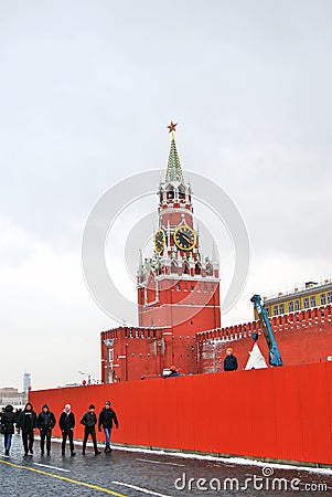 Moscow Kremlin. Spasskaya Tower, clock. Editorial Stock Photo